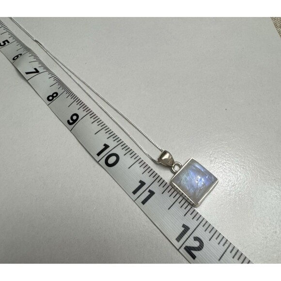 Moonstone Pendant Necklace New 925 Italy Chain 22 Inch Square Setting - Picture 7 of 7